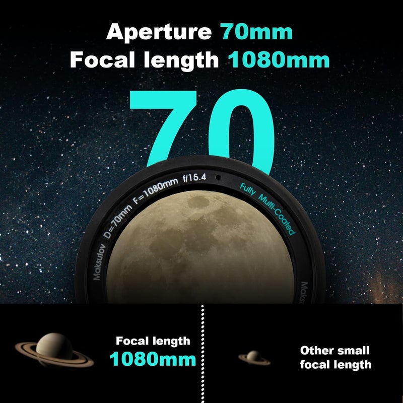 HOROX Maksutov-Cassegrain Telescopes for Adults Astronomy, 70mm Aperture Catadioptric Compound Telescope, Compact Portable Travel Telescope, w. Pro Tripod & Phone Adapter - Image 5